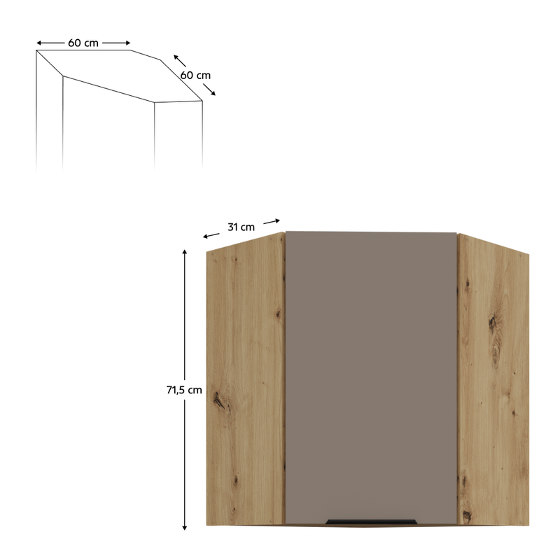 Casa si Gradina - Mobilier - Comode si corpuri - Corpuri bucatarie - Dulapior de colt superior, sandgrau/stejar artisan, FRISBO 60x60 GN-72 1F - Infinity.ro