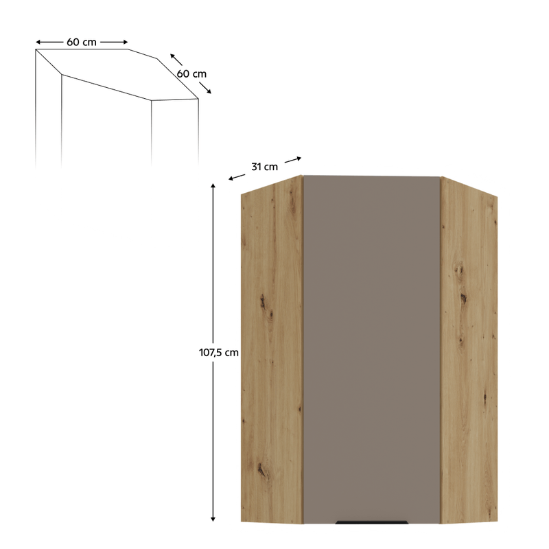 Casa si Gradina - Mobilier - Comode si corpuri - Corpuri bucatarie - Dulapior de colt superior, sandgrau/stejar artisan, FRISBO 60x60 GN-108 1F - Infinity.ro