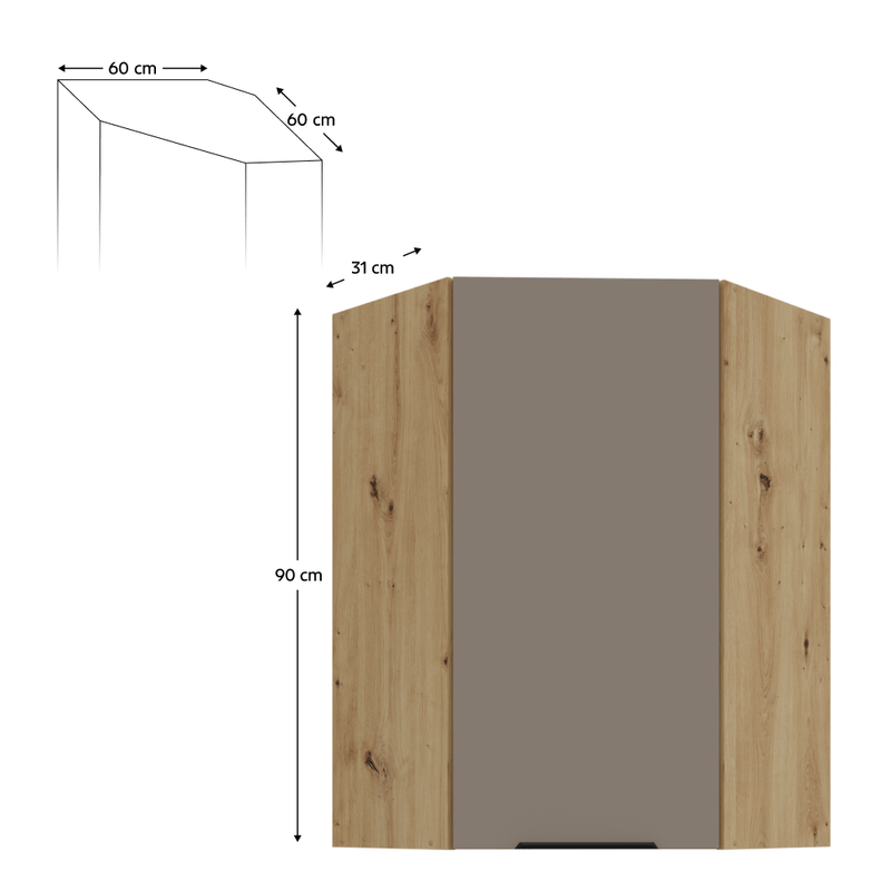 Casa si Gradina - Mobilier - Comode si corpuri - Corpuri bucatarie - Dulapior de colt superior, sandgrau/stejar artisan, FRISBO 60x60 GN-90 1F - Infinity.ro