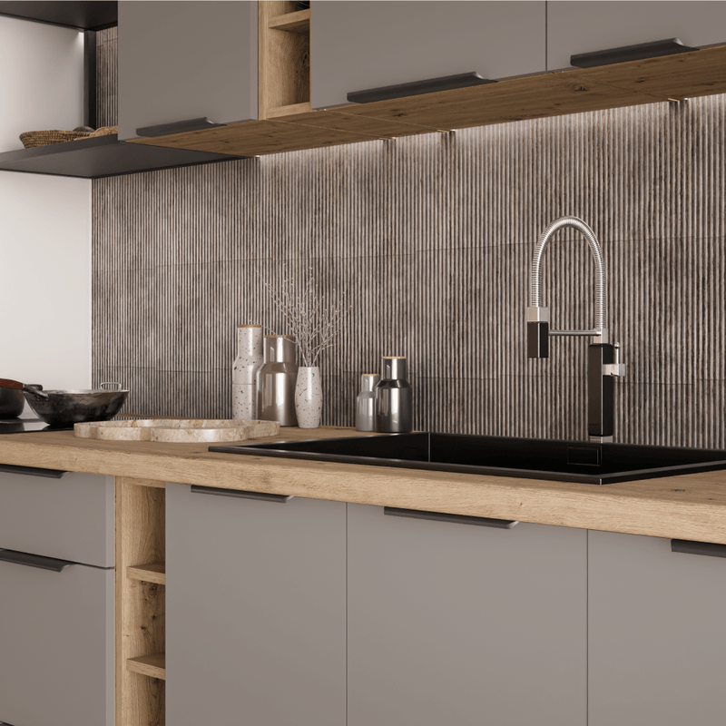 Casa si Gradina - Mobilier - Comode si corpuri - Corpuri bucatarie - Dulapior de colt superior, sandgrau/stejar artisan, FRISBO 60x60 GN-90 1F - Infinity.ro