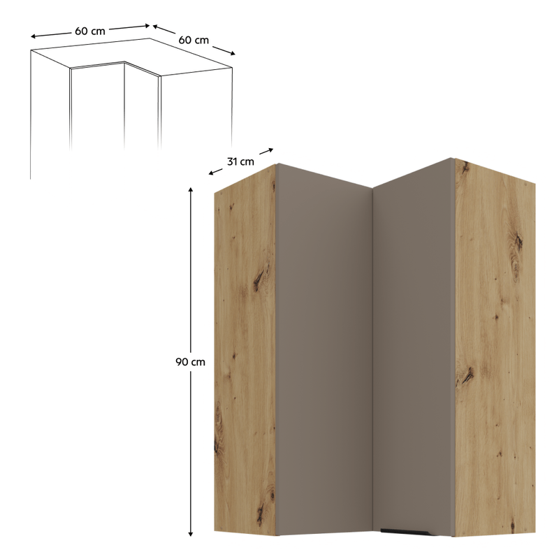 Casa si Gradina - Mobilier - Comode si corpuri - Corpuri bucatarie - Dulapior de colt superior, sandgrau/stejar artisan, FRISBO 60x60 GN-90 2F - Infinity.ro