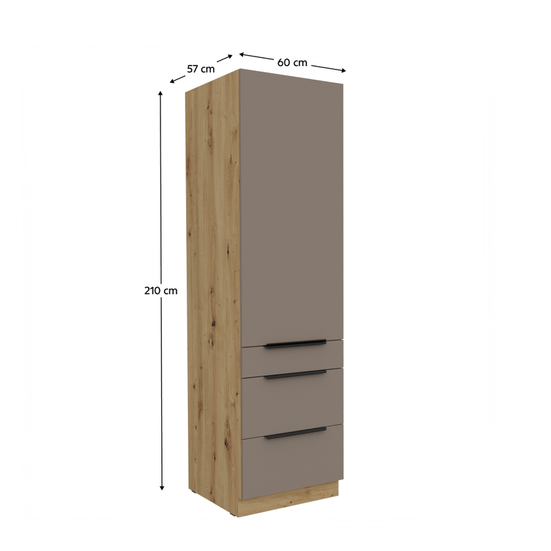 Casa si Gradina - Mobilier - Comode si corpuri - Corpuri bucatarie - Dulapior inalt, sandgrau/stejar artisan, FRISBO 60 DKS-210 3S1F - Infinity.ro