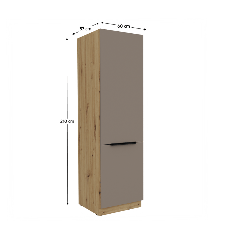 Casa si Gradina - Mobilier - Comode si corpuri - Corpuri bucatarie - Dulapior pentru frigider incorporabil, sandgrau/stejar artisan, FRISBO 60 LO-210 2F - Infinity.ro