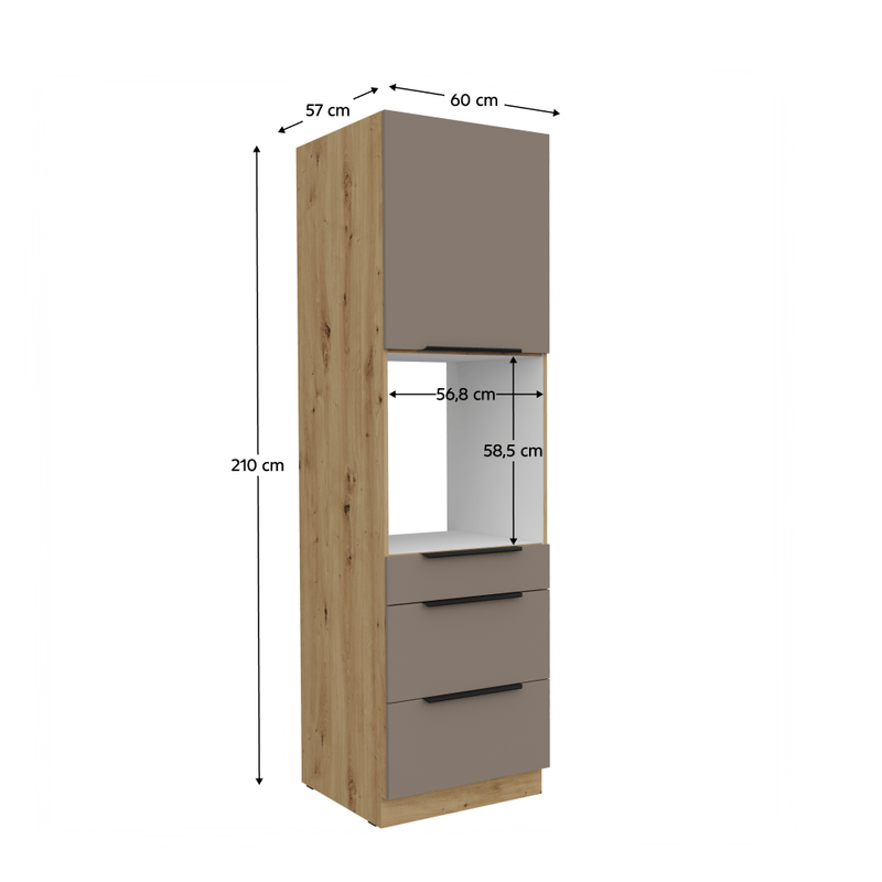 Casa si Gradina - Mobilier - Comode si corpuri - Corpuri bucatarie - Dulapior inalt pentru cuptor incorporabil, sandgrau/stejar artisan, FRISBO 60 DPS-210 3S1F - Infinity.ro