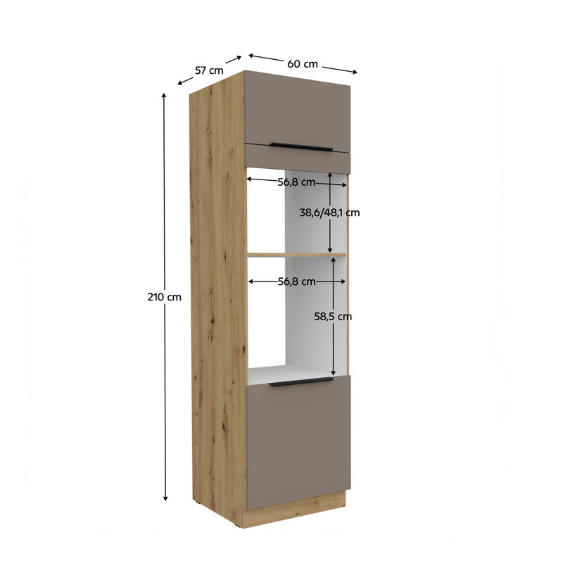 Casa si Gradina - Mobilier - Comode si corpuri - Corpuri bucatarie - Dulapior inalt pentru cuptor si cuptor cu microunde, sandgrau/stejar artisan, FRISBO 60 DPM-210 2F - Infinity.ro