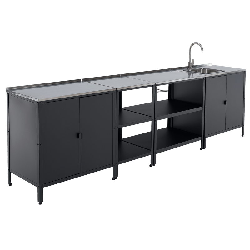 Casa si Gradina - Gradina si terasa - Mobilier exterior - Seturi mobila gradina - Mobilier de bucatarie de gradina cu 4 piese, chiuveta, negru, otel, INES - Infinity.ro