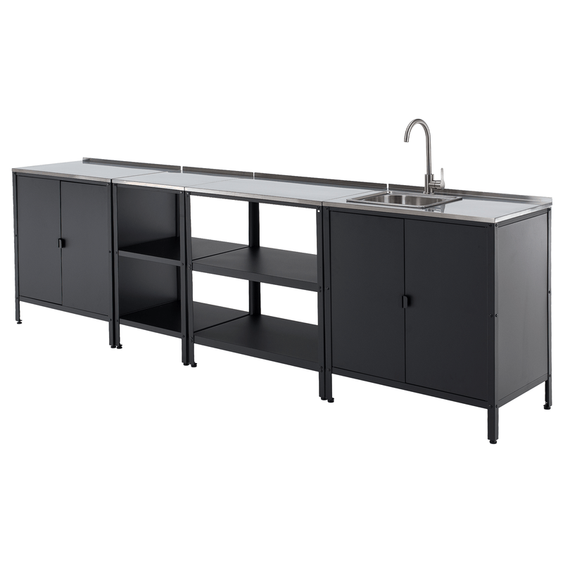 Casa si Gradina - Gradina si terasa - Mobilier exterior - Seturi mobila gradina - Mobilier de bucatarie de gradina cu 4 piese, chiuveta, negru, otel, INES - Infinity.ro