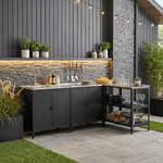 Casa si Gradina - Gradina si terasa - Mobilier exterior - Seturi mobila gradina - Mobilier de bucatarie de gradina cu 4 piese, chiuveta, negru, otel, INES - Infinity.ro