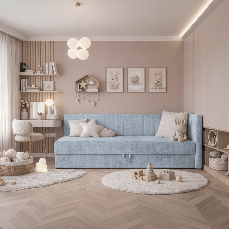 Casa si Gradina - Mobilier - Paturi si accesorii - Paturi - Pat de zi cu spatiu de depozitare, 90x200, albastru deschis, LUIZA - Infinity.ro