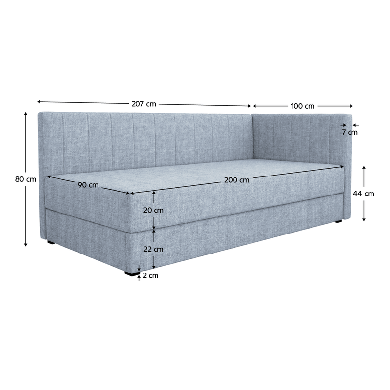 Casa si Gradina - Mobilier - Paturi si accesorii - Paturi - Pat de zi cu spatiu de depozitare, 90x200, albastru deschis, LUIZA - Infinity.ro