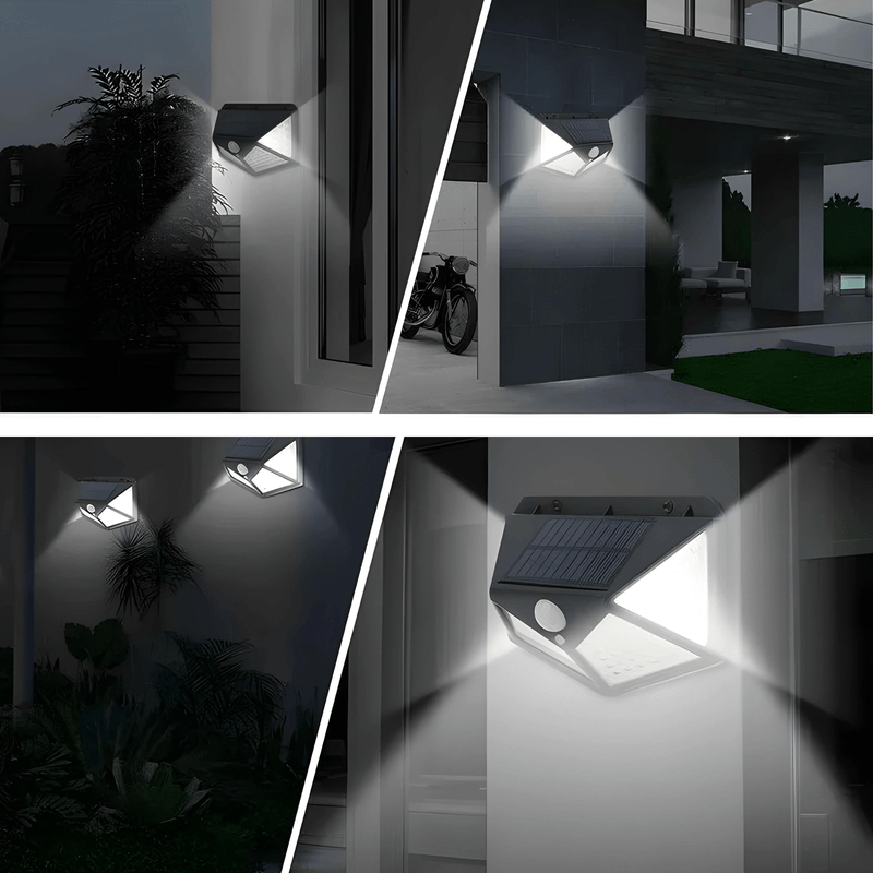 Casa si Gradina - Corpuri si surse de iluminat - Iluminat exterior - Lampi solare - Set 2 Lampi Solare cu Panou si Acumulator Calitate cu 100 Led / Lumina Alba si 270 Grade Raza Senzor de Miscare - Infinity.ro