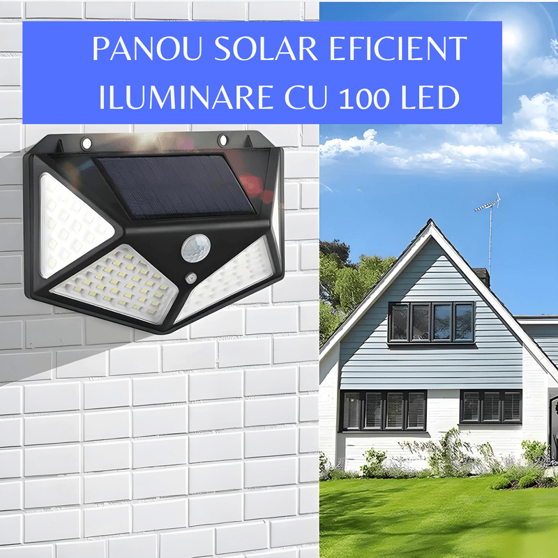 Casa si Gradina - Corpuri si surse de iluminat - Iluminat exterior - Lampi solare - Set 2 Lampi Solare cu Panou si Acumulator Calitate cu 100 Led / Lumina Alba si 270 Grade Raza Senzor de Miscare - Infinity.ro