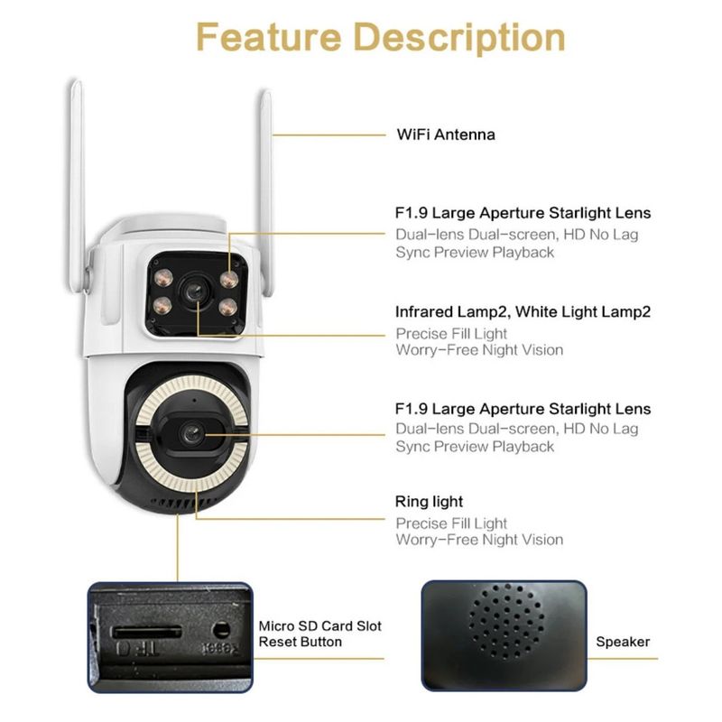 Casa si Gradina - Electrice - Smart Home - Camere de supraveghere - Camera Supraveghere Dubla cu WiFi, Rezolutie 3MP, Rezistenta la Apa, Interior si Exterior - Infinity.ro