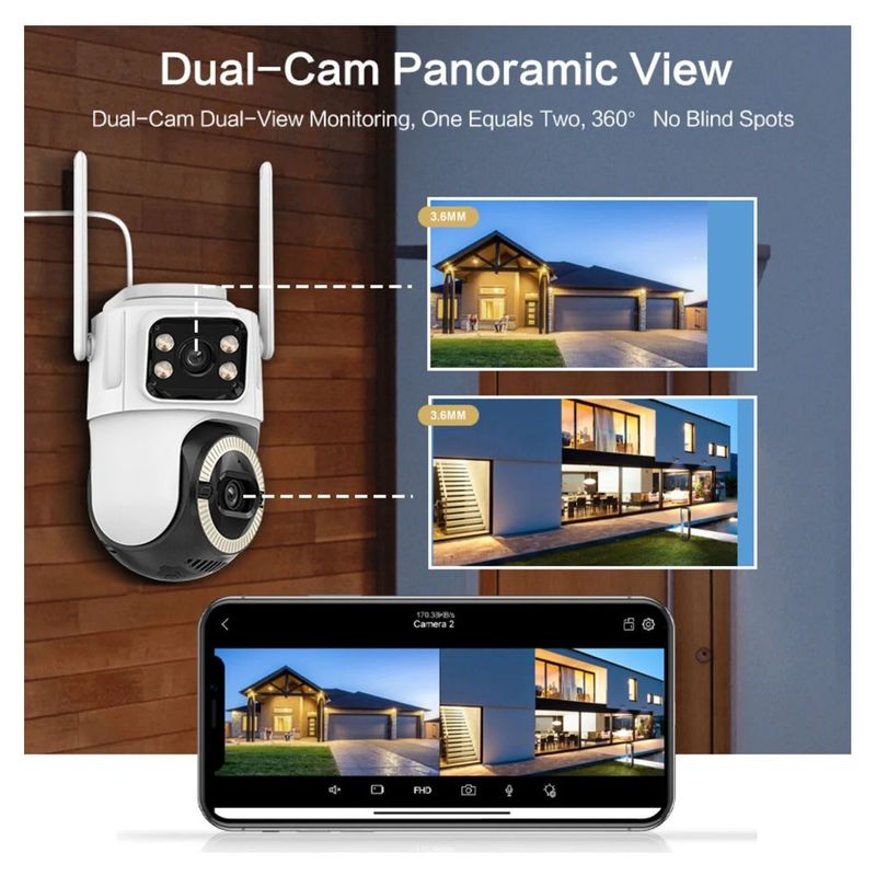Casa si Gradina - Electrice - Smart Home - Camere de supraveghere - Camera Supraveghere Dubla cu WiFi, Rezolutie 3MP, Rezistenta la Apa, Interior si Exterior - Infinity.ro