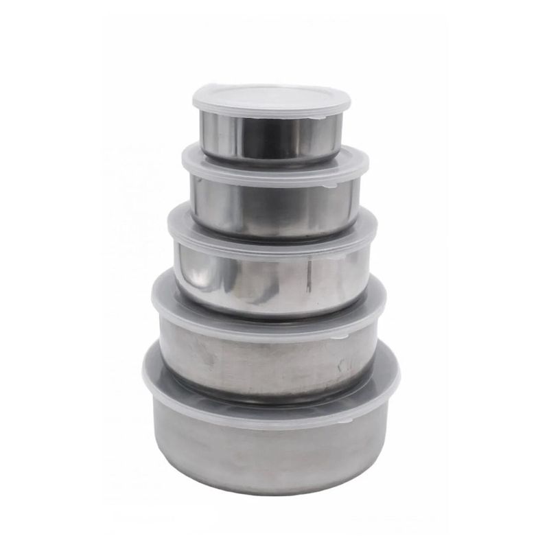 Casa si Gradina - Bucatarie si vesela - Organizare si depozitare bucatarie - Cutii alimentare - Set de 5 Cutii din Metal pentru Depozitare Alimente, inox, 10x12x14x16x18cm - Infinity.ro