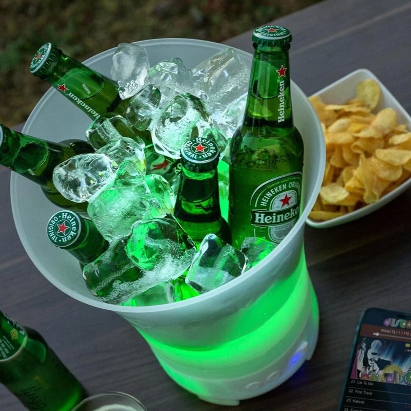 Casa si Gradina - Bucatarie si vesela - Accesorii bar - Frapiere si clesti gheata - Frapiera Gheata UniBox LED, Boxa Bluetooth 5W, Multicolor, 7 Litri - Infinity.ro