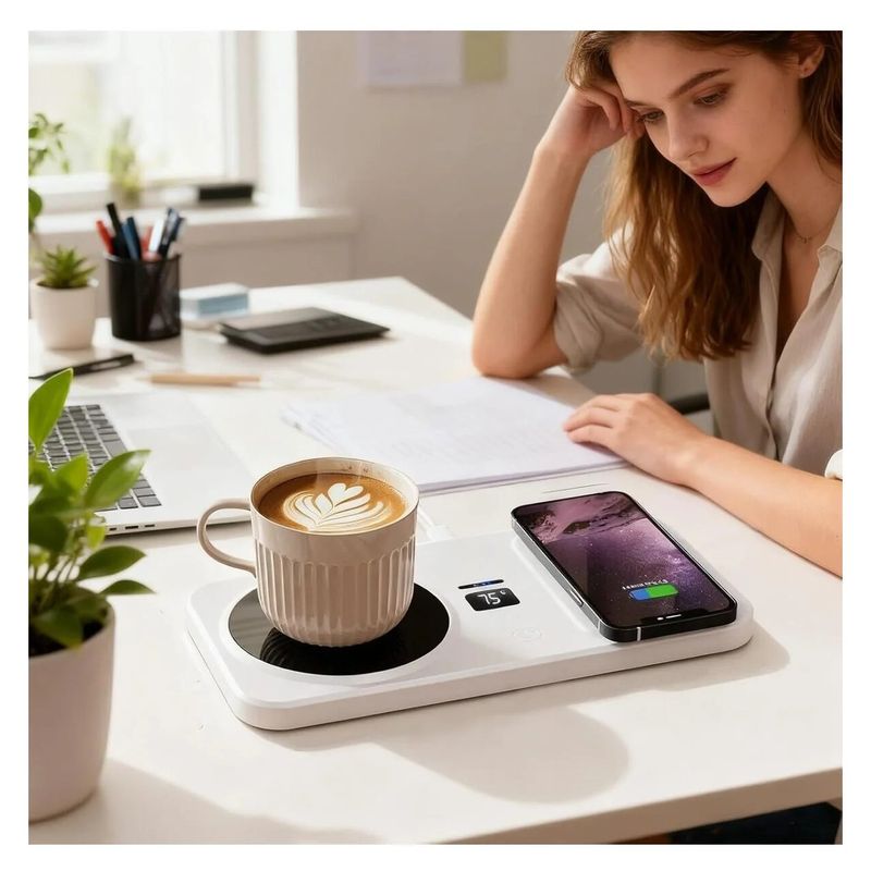 Casa si Gradina - Bucatarie si vesela - Accesorii bar - Suporturi bauturi - Suport de Cana cu Incalzire Electrica si Incarcare Wireless, Control de Temperatura, Smart - Infinity.ro