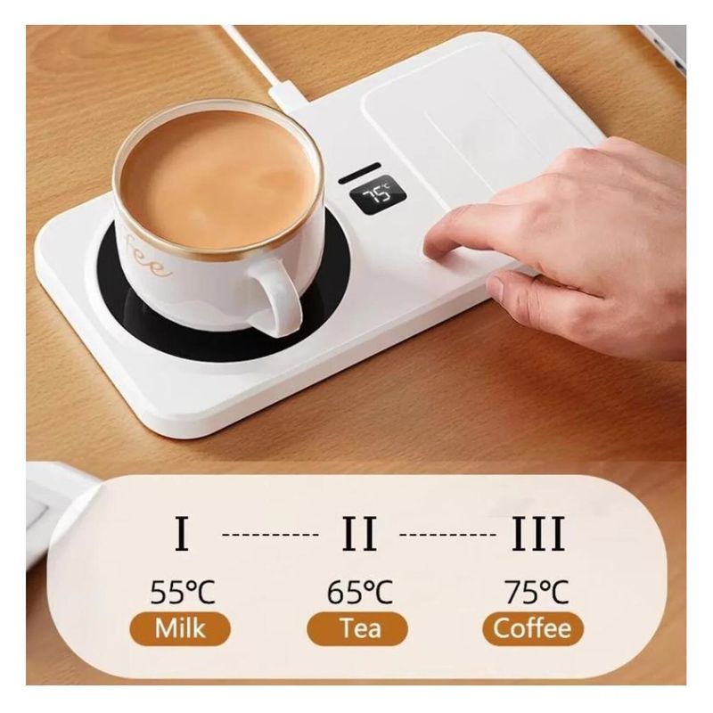Casa si Gradina - Bucatarie si vesela - Accesorii bar - Suporturi bauturi - Suport de Cana cu Incalzire Electrica si Incarcare Wireless, Control de Temperatura, Smart - Infinity.ro