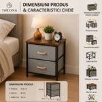 Casa si Gradina - Mobilier - Comode si corpuri - Noptiere - Noptiera 2 Etajere cu Sertare Textil, Lemn & Metal - 40x30x53.5 cm - Infinity.ro