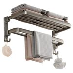 Casa si Gradina - Sanitare - Suporturi si accesorii baie - Suporturi baie - Suport pentru prosoape de baie, pliabil, otel/ABS, cu carlige, 50x24x17,5cm, rezistent la umiditate, instalare flexibila, gri - Infinity.ro
