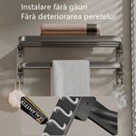 Casa si Gradina - Sanitare - Suporturi si accesorii baie - Suporturi baie - Suport pentru prosoape de baie, pliabil, otel/ABS, cu carlige, 50x24x17,5cm, rezistent la umiditate, instalare flexibila, gri - Infinity.ro