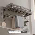 Casa si Gradina - Sanitare - Suporturi si accesorii baie - Suporturi baie - Suport pentru prosoape de baie, pliabil, otel/ABS, cu carlige, 50x24x17,5cm, rezistent la umiditate, instalare flexibila, gri - Infinity.ro