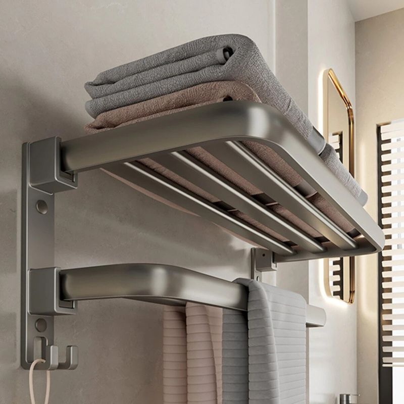 Casa si Gradina - Sanitare - Suporturi si accesorii baie - Suporturi baie - Suport pentru prosoape de baie, pliabil, otel/ABS, cu carlige, 50x24x17,5cm, rezistent la umiditate, instalare flexibila, gri - Infinity.ro