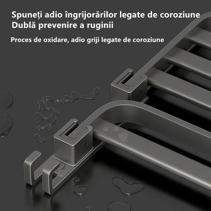 Casa si Gradina - Sanitare - Suporturi si accesorii baie - Suporturi baie - Suport pentru prosoape de baie, pliabil, otel/ABS, cu carlige, 50x24x17,5cm, rezistent la umiditate, instalare flexibila, gri - Infinity.ro