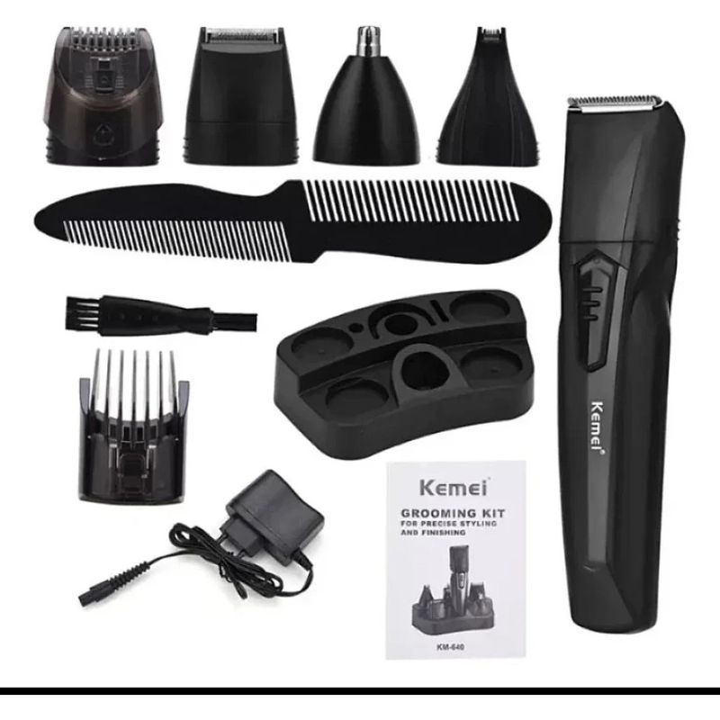 Ingrijire personala si Cosmetice - Aparate & accesorii ingrijire personala - Aparate de ras si tuns - Aparate de tuns - Masina de Tuns Kemei KM 640, Set 8 in 1, Acumulator, Negru - Infinity.ro