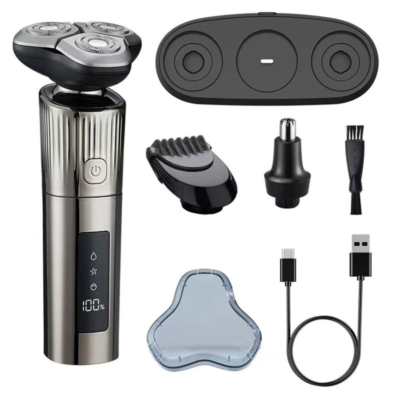 Ingrijire personala si Cosmetice - Aparate & accesorii ingrijire personala - Aparate de ras si tuns - Aparate de tuns - Set de Ingrijire 3 in 1, Aparat Ras, Tuns, Nas si Urechi, USB Type C, LED, Fara Fir, Barbierit Curat - Infinity.ro