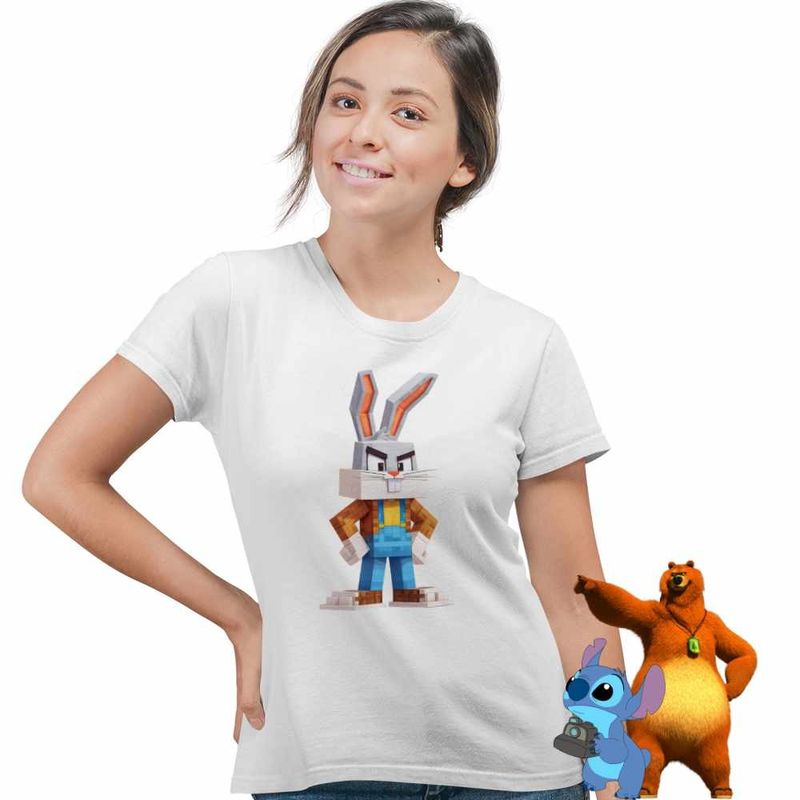 Fashion, accesorii si bijuterii - Femei - Imbracaminte femei - Tricouri si topuri femei - Tricou Femei Bugs Bunny Minecraft, alb, marime M - Infinity.ro