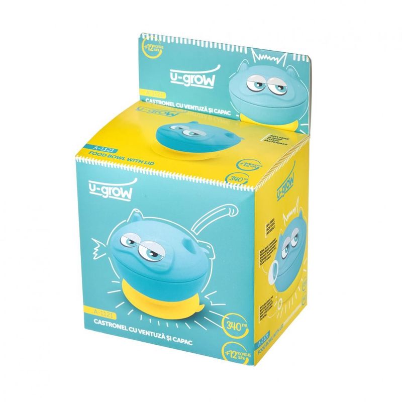 Jucarii, Copii si Bebe - Hrana si alaptare - Biberoane, suzete si accesorii hranire - Articole hranire bebelusi - Bol cu ventuza si capac 340 ml, U-Grow - Infinity.ro
