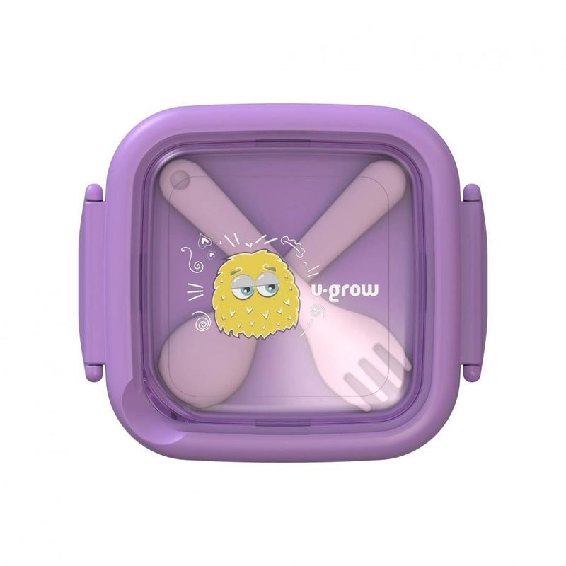 Jucarii, Copii si Bebe - Hrana si alaptare - Biberoane, suzete si accesorii hranire - Articole hranire bebelusi - Caserola 2in 1 cu lingurita si furculita, mov, U-Grow - Infinity.ro