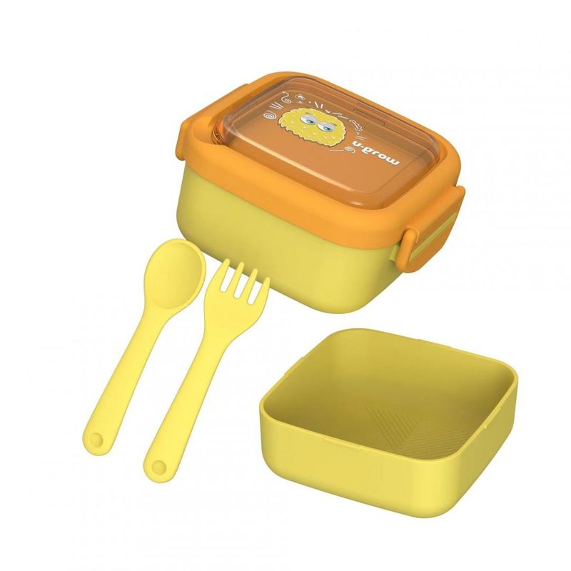 Jucarii, Copii si Bebe - Hrana si alaptare - Biberoane, suzete si accesorii hranire - Articole hranire bebelusi - Caserola 2in 1 cu lingurita si furculita, galbena ,U-Grow - Infinity.ro