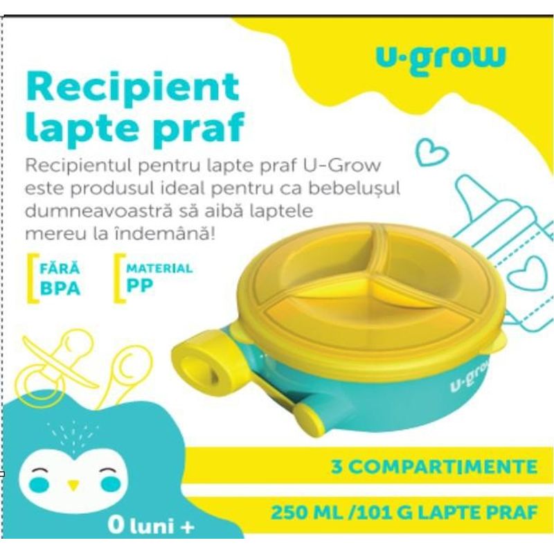 Jucarii, Copii si Bebe - Hrana si alaptare - Biberoane, suzete si accesorii hranire - Articole hranire bebelusi - Recipient lapte praf cu 3 compartimente ,250ml, U-Grow - Infinity.ro
