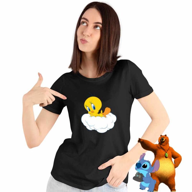 Fashion, accesorii si bijuterii - Femei - Imbracaminte femei - Tricouri si topuri femei - Tricou Femei Tweety Norisor, negru, marime S - Infinity.ro