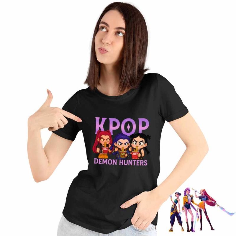 Fashion, accesorii si bijuterii - Femei - Imbracaminte femei - Tricouri si topuri femei - Tricou Femei Huntrix Demon Masters Kpop, negru, marime M - Infinity.ro