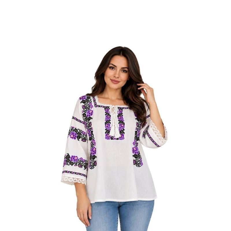 Fashion, accesorii si bijuterii - Femei - Imbracaminte femei - Camasi si bluze femei - Bluza dama SE26F alb/mov marimea S - Infinity.ro