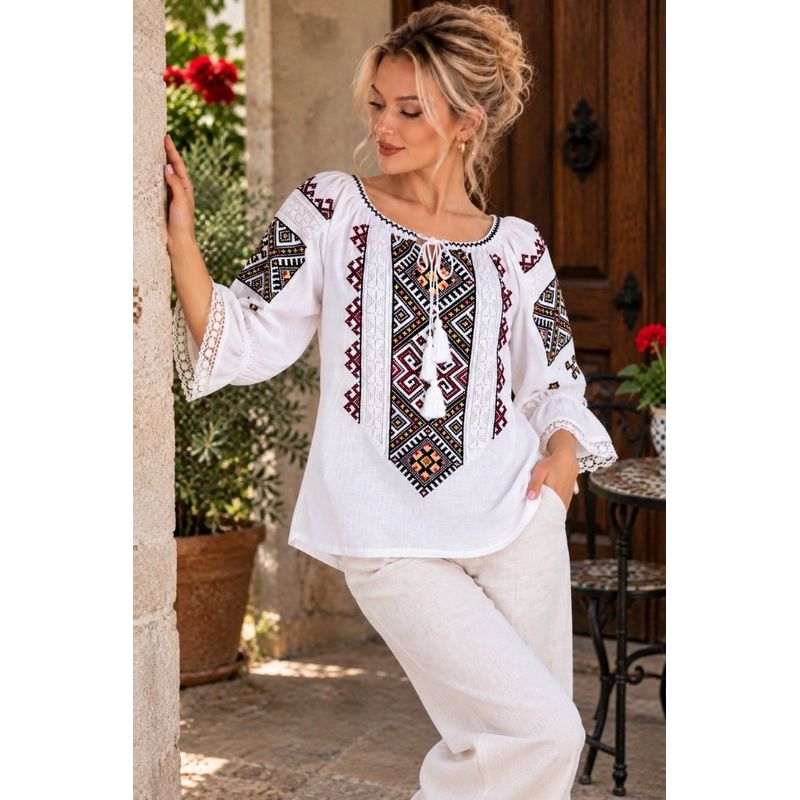 Fashion, accesorii si bijuterii - Femei - Imbracaminte femei - Camasi si bluze femei - Bluza dama SE26F alb/mov marimea S - Infinity.ro
