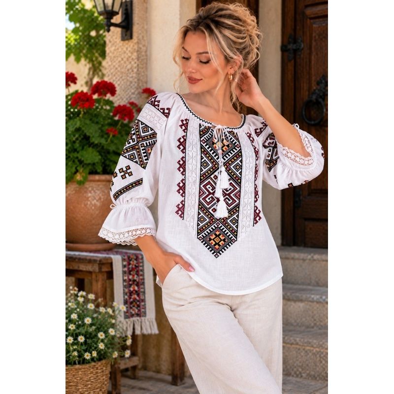 Fashion, accesorii si bijuterii - Femei - Imbracaminte femei - Camasi si bluze femei - Bluza dama SE26F alb/mov marimea S - Infinity.ro