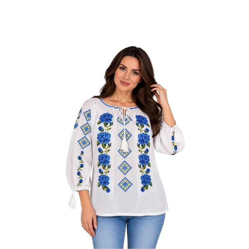 Fashion, accesorii si bijuterii - Femei - Imbracaminte femei - Camasi si bluze femei - Bluza dama SE26F alb/albastru marimea S - Infinity.ro