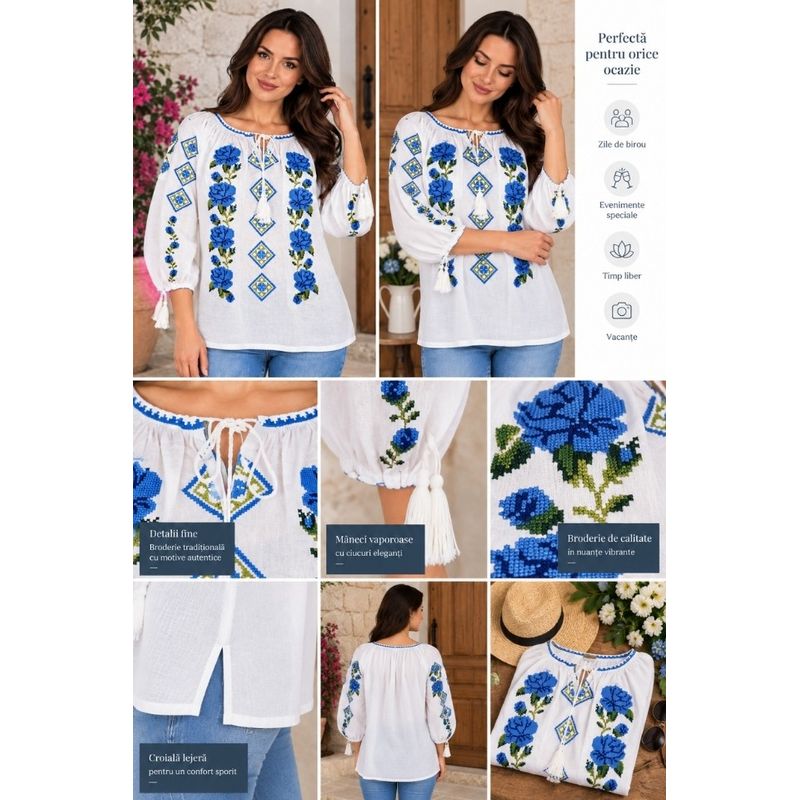 Fashion, accesorii si bijuterii - Femei - Imbracaminte femei - Camasi si bluze femei - Bluza dama SE26F alb/albastru marimea S - Infinity.ro