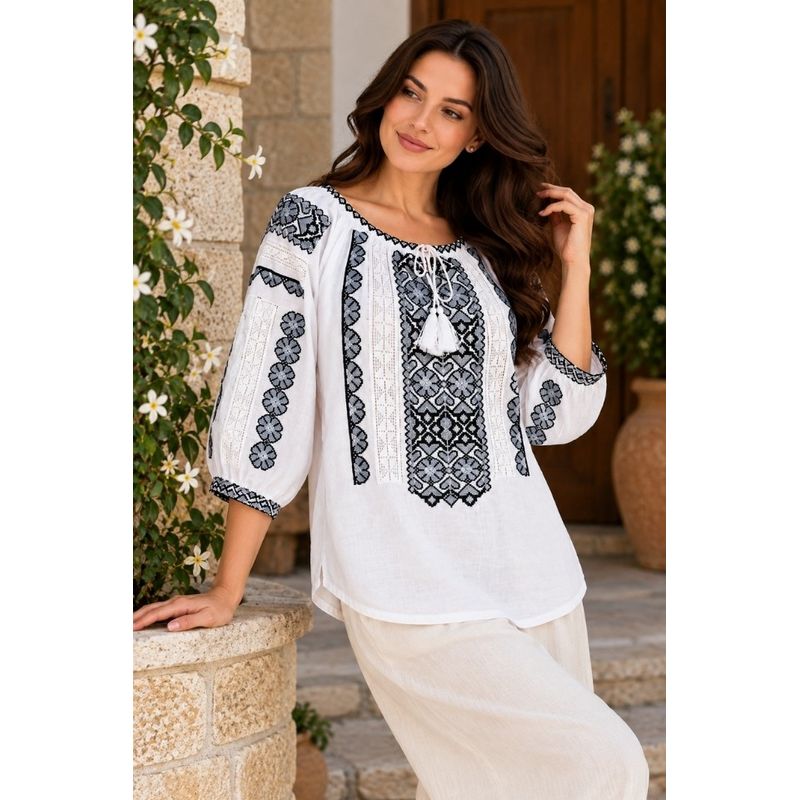 Fashion, accesorii si bijuterii - Femei - Imbracaminte femei - Camasi si bluze femei - Bluza dama SE26F alb/gri marimea S - Infinity.ro