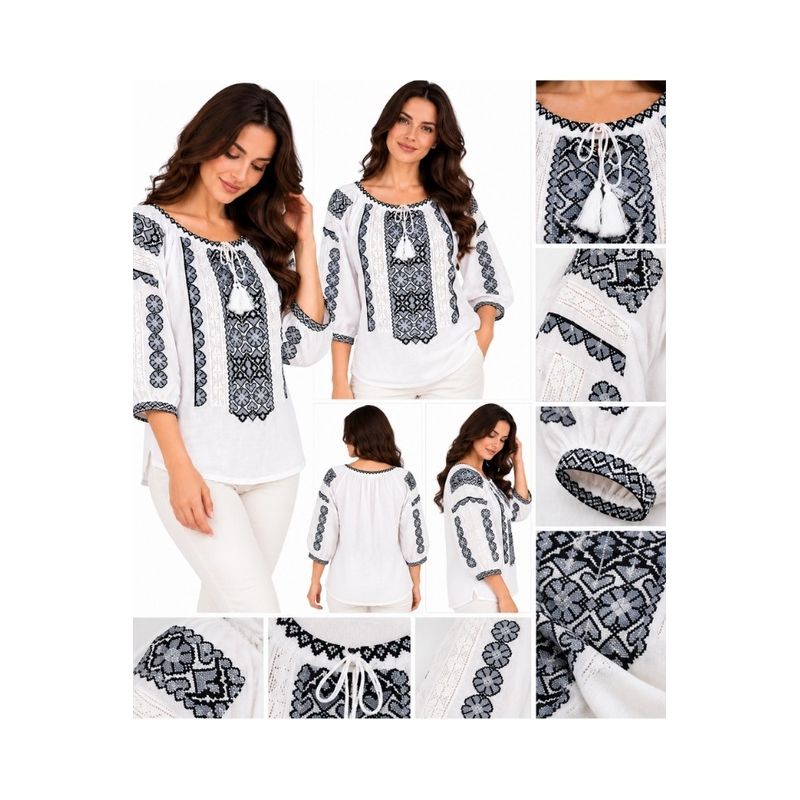 Fashion, accesorii si bijuterii - Femei - Imbracaminte femei - Camasi si bluze femei - Bluza dama SE26F alb/gri marimea S - Infinity.ro