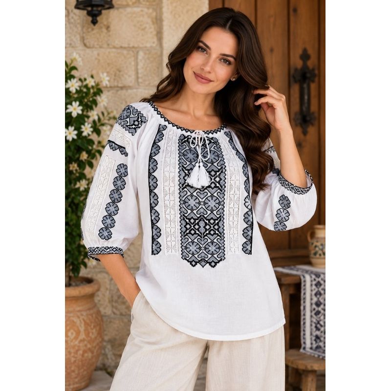 Fashion, accesorii si bijuterii - Femei - Imbracaminte femei - Camasi si bluze femei - Bluza dama SE26F alb/gri marimea S - Infinity.ro