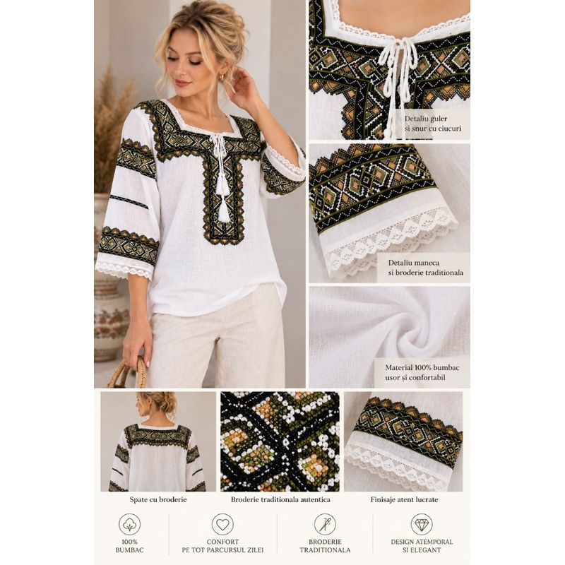 Fashion, accesorii si bijuterii - Femei - Imbracaminte femei - Camasi si bluze femei - Bluza dama SE26F alb/bej marimea S - Infinity.ro