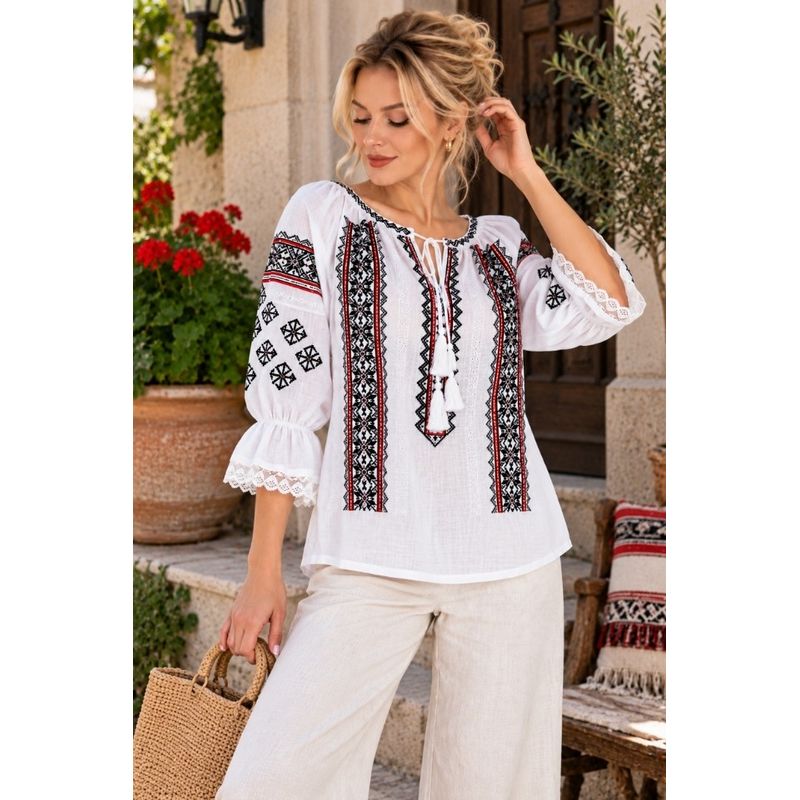 Fashion, accesorii si bijuterii - Femei - Imbracaminte femei - Camasi si bluze femei - Bluza dama SE26F alb/negru marimea S - Infinity.ro