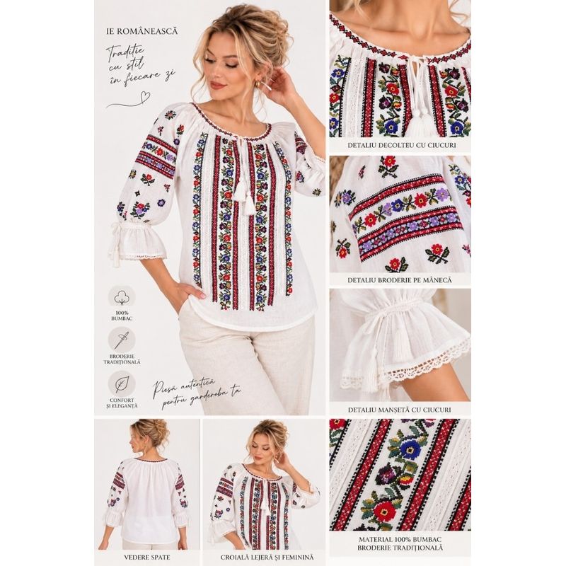 Fashion, accesorii si bijuterii - Femei - Imbracaminte femei - Camasi si bluze femei - Bluza dama SE26F alb/olive marimea S - Infinity.ro