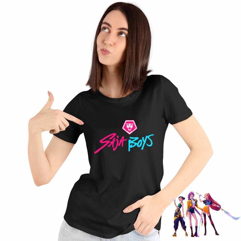 Fashion, accesorii si bijuterii - Femei - Imbracaminte femei - Tricouri si topuri femei - Tricou Femei Huntrix Saja Boys Kpop Legends, negru, marime XL - Infinity.ro