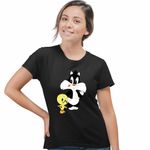 Fashion, accesorii si bijuterii - Femei - Imbracaminte femei - Tricouri si topuri femei - Tricou Femei Tweety Sylvester Scutec, negru, marime 3XL - Infinity.ro